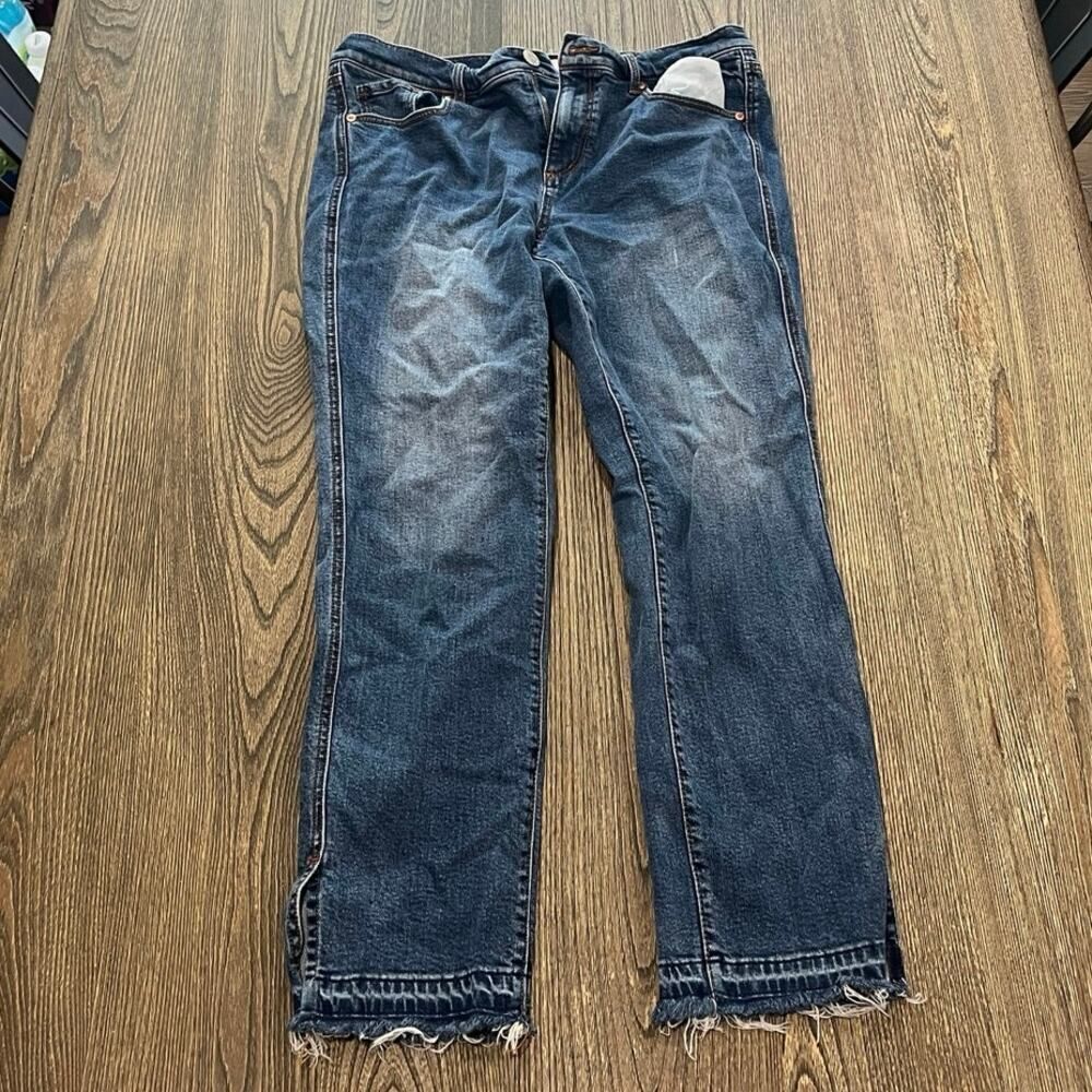 Made and Loved LOFT Modern Straight Jeans Denim Raw Hem Dark Wash Blue Sz 30/10